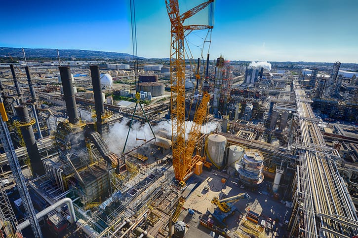 A construction site with cranes