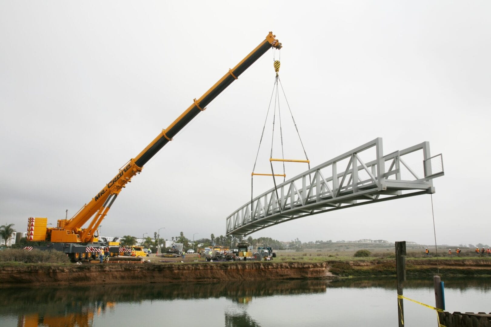 A crane lifting a bridge